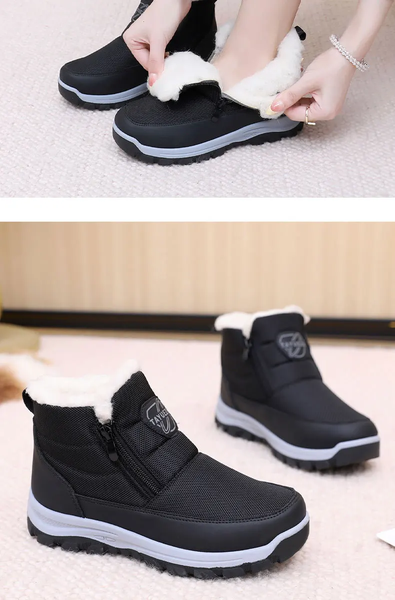 Damen Winter-Schneestiefel mit Kunstfell-Futter, seitlichem Reißverschluss, kurze Knöchelstiefel, rutschfeste dicke Gummisohle, warme Outdoor-Freizeitschuhe für den Winter. – Detail 15