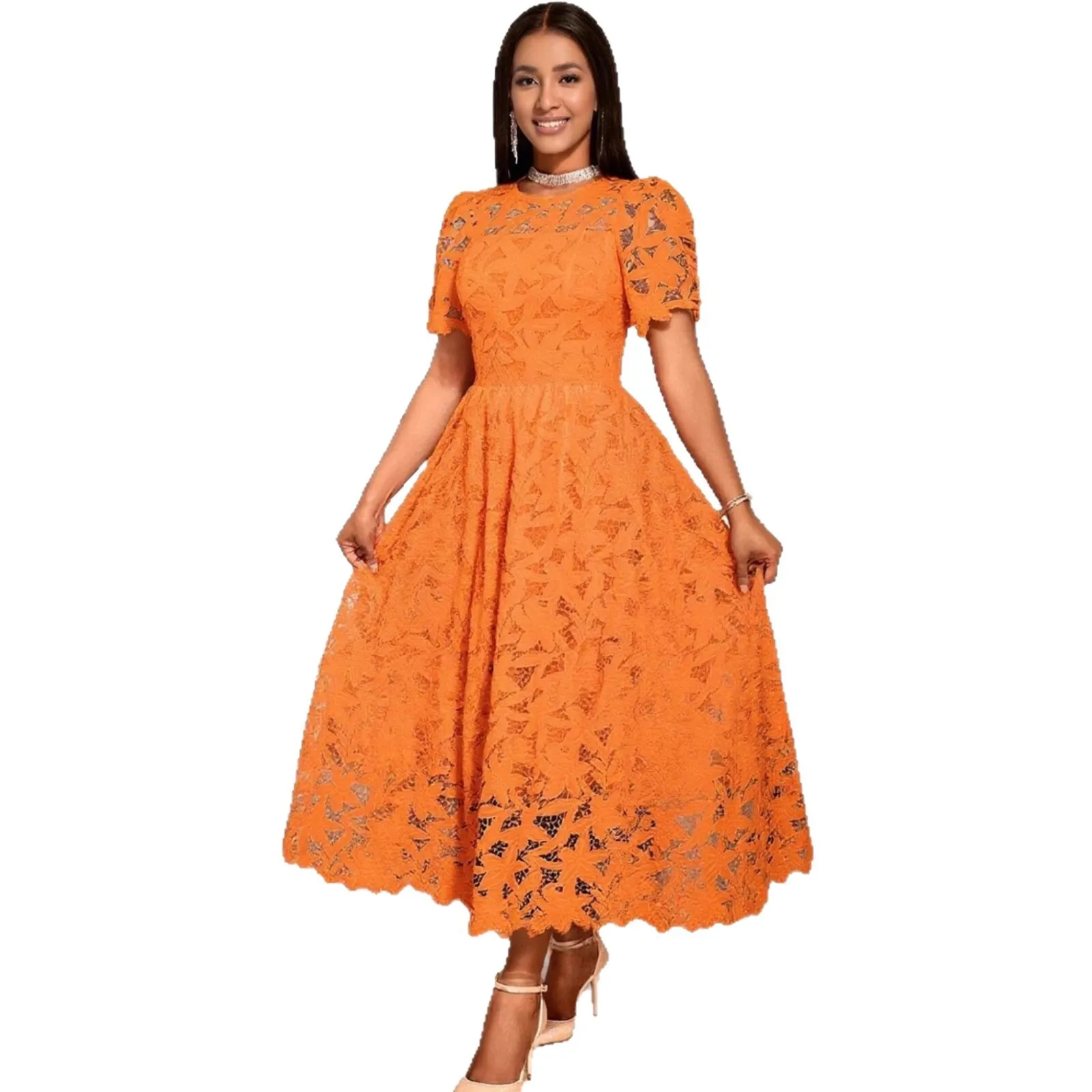 High-end-Rundhals Kleid Modische Elegante Spitze Sheer A-linie Abend Party Kleid 2025, Sommer Kleid Robe Vestido Frauen party