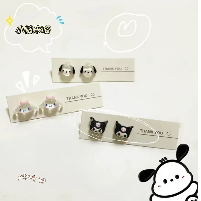 Sanrio-pendientes de Hello Kitty para mujer, accesorios de joyería, aguja de plata, Anime Cinnamoroll Melody Kuromi, regalo