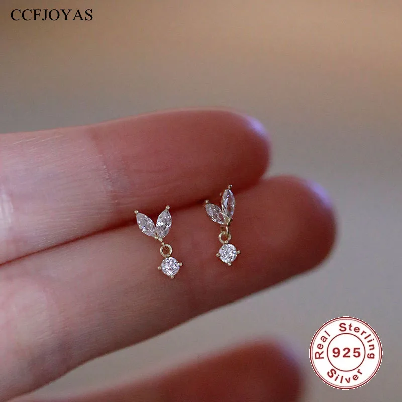 

CCFJOYAS 925 Sterling Silver Mini Cute Clear Marquise Shaped Zircon Stud Earrings Simple ins Gold Silver color Fashion Jewelry