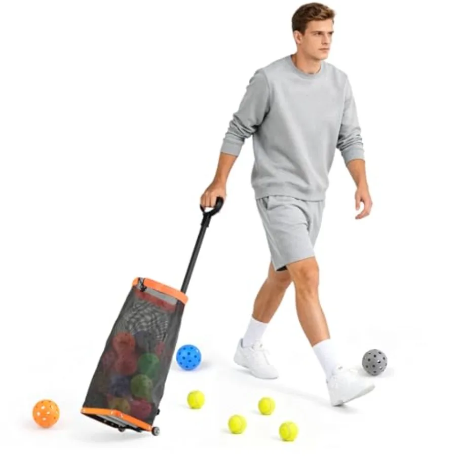 

Rolling Pickleball Ball Collector with Wheels and Telescopic Handle - Large Capacity Tennis Ball Hopper Basket with Durable Mes