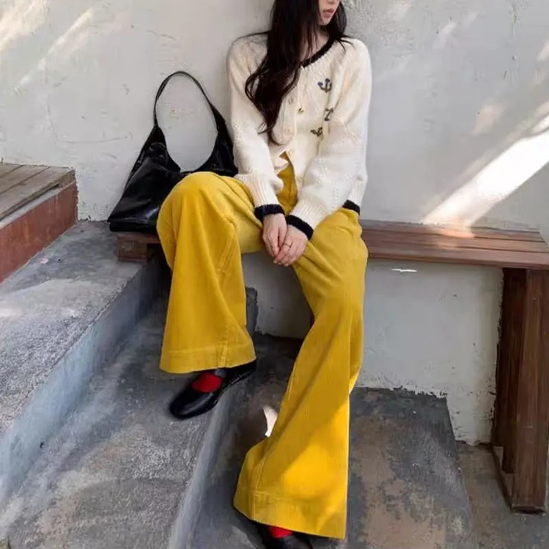 الملابس النسائية لطيف هوك زهرة سترة محبوك خمر الخريف الشتاء الألوان المتناقضة المرقعة سترات فضفاضة غير رسمية