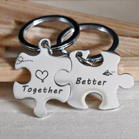 2pcs/Set Puzzle Piece Keychain Stainless Steel Better Together Motivational Keyring For Couple Friend Birthday Christmas Gifts