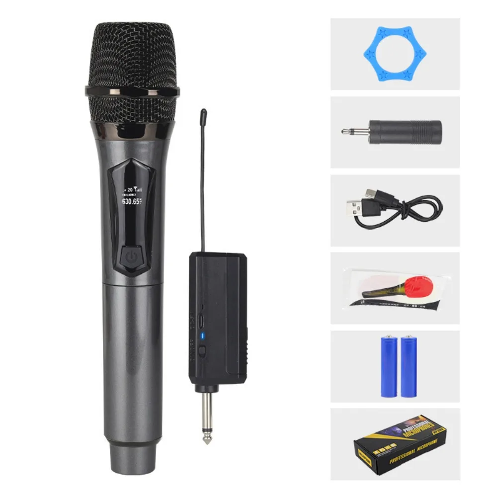 

Rechargeable Wireless Microphone High Quality LED Display Wireless Microphone System Anti Howling Plug And Play