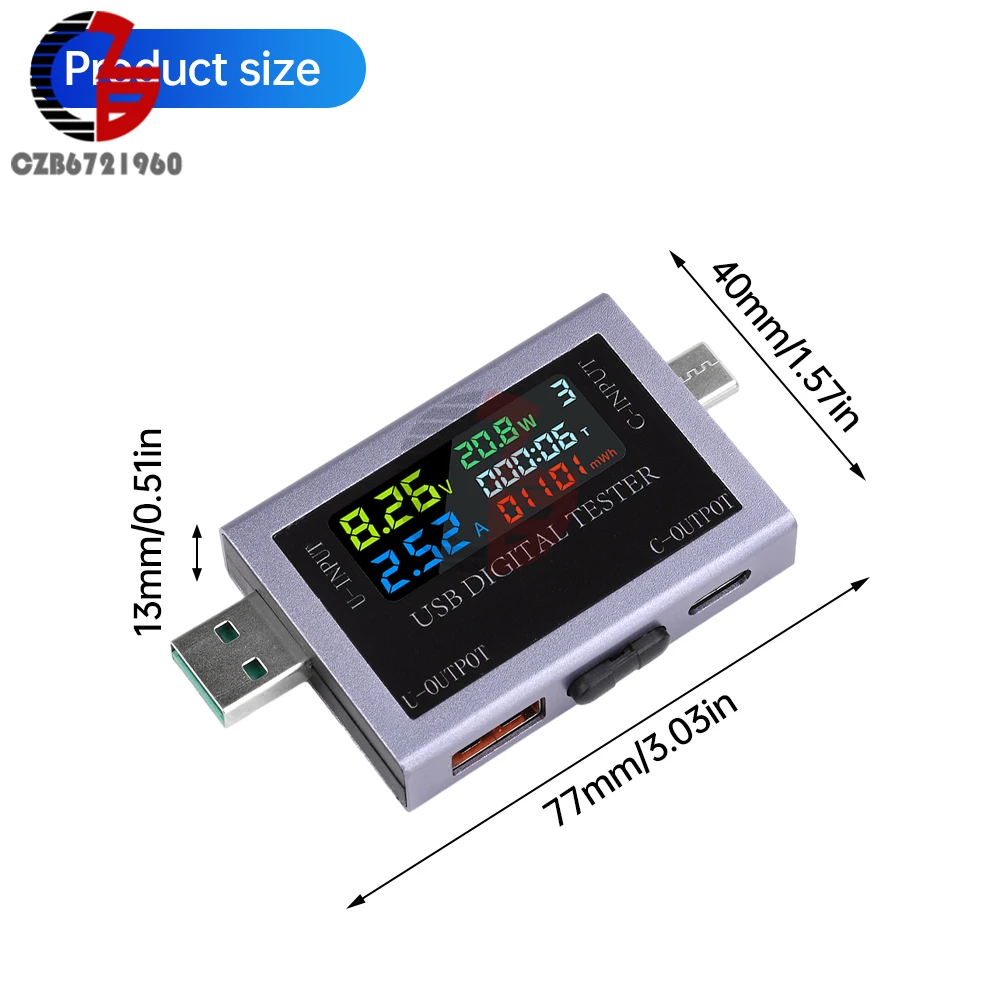 DC 4.5-50V 0-8A USB Type-C Tester Multi-function Digital Display Voltage Ammeter Power Meter DC Power Bank Charging Indicator