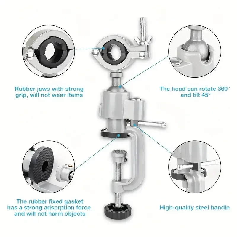 360° Swivel Bench Vise Woodworking Grinding Tool Accessory Drill Press Stand Multi-Purpose Aluminum Alloy Holder Clamp