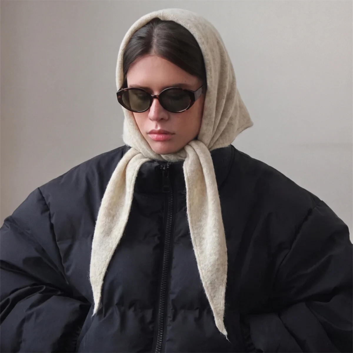 Ladies Trendy Cashmere Blend Plush Terry Triangle Head Scarf Soft Textured Tied Kerchief Versatile Neckwear For Coat Matching