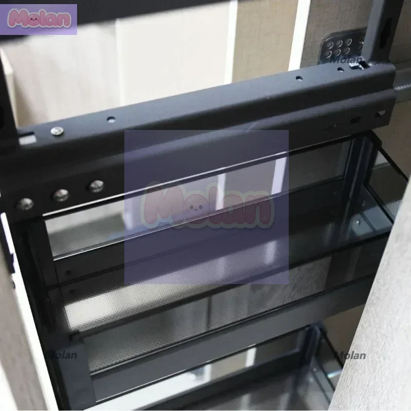 

For very shallow medium and high cabinets, side-mounted small space cabinet, glass multi-layer drawers or door-opening basket