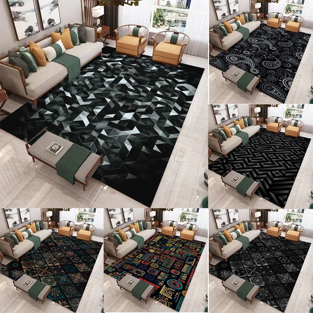 Geometric Ethnic Pattern Carpet Various Styles With 3D Triangle Mandala Tribal Abstract Patterns Rug For Living Room Decor