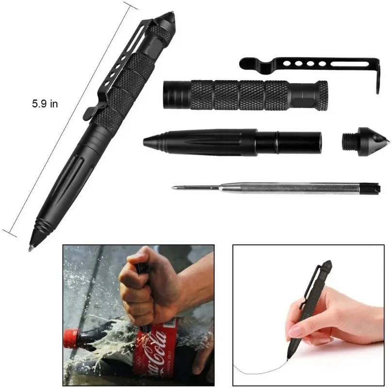 Multifunction Tactical Pen Self Defense Emergency Survival Tool Glass Breaker Aluminum Alloy Writing Pen Outdoor Rescue Escape