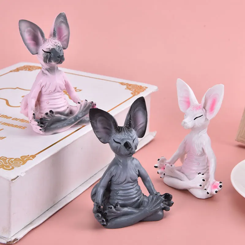 Cat Meditate Collectible Figurines Miniature Handmade Decor Animals Figure Toys