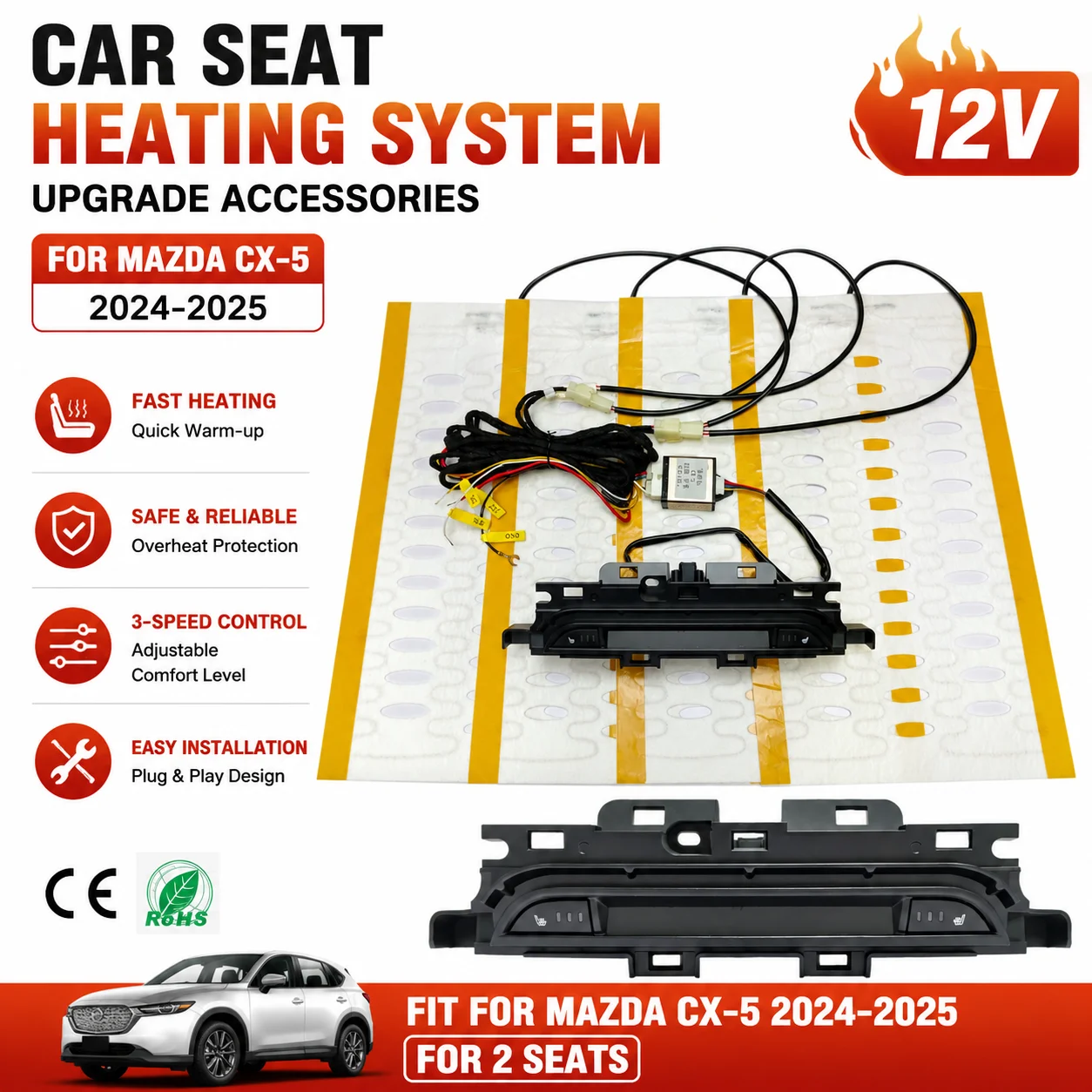For Mazda CX-5 2024-2025 Car Seat Heating Kit Heated Seat Upgrade System Winter Driving Comfort Retrofit