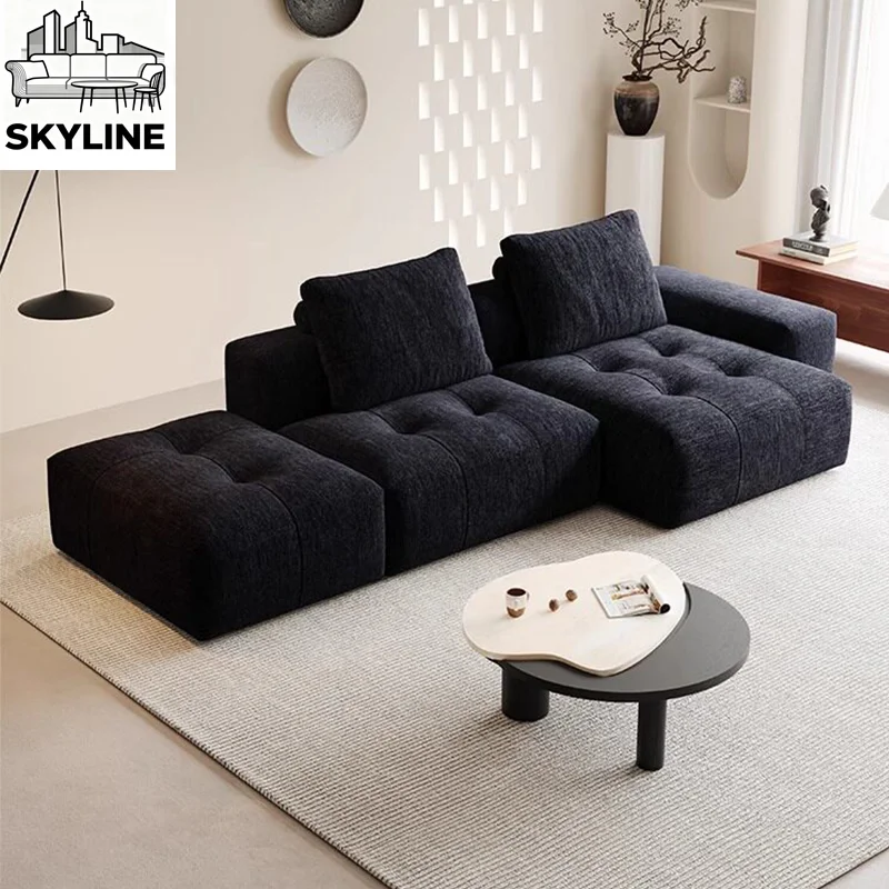 Vintage Minimal Chenille Pixel Textured Tofu Cube Corner Sectional Sofa Stylish Decor Lounge for Home Garment Shop