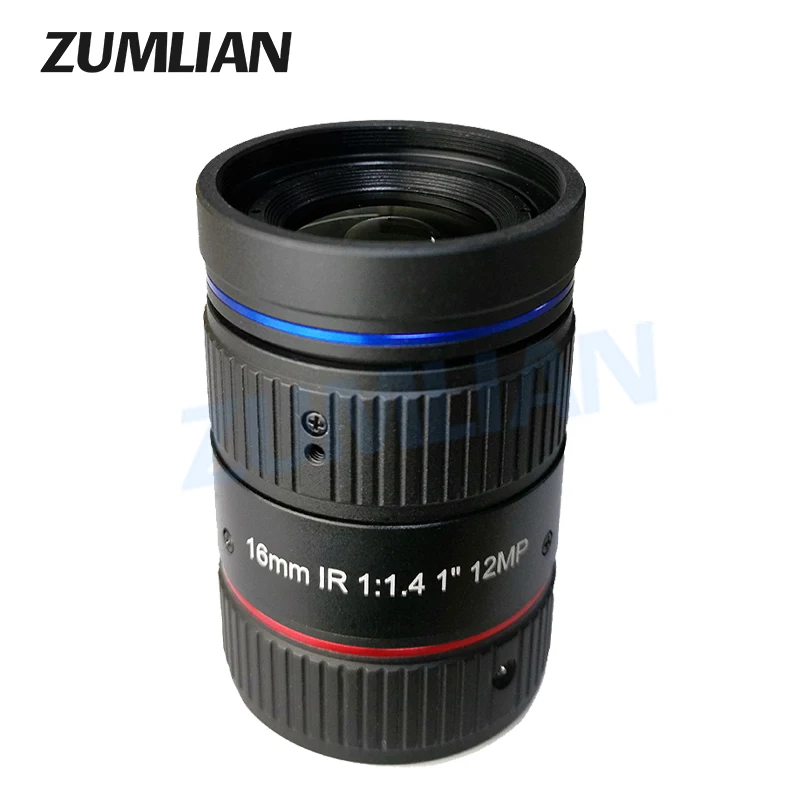 ZUMLIAN ITS IR Lens F1.4 Big Aperture 16mm Fixed Focus Lens 1 Inch Sensor Size C-Mount for Surveillance Camera