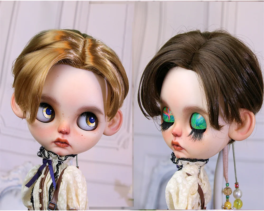 Blythes doll wig fits into the new 1/6 size fashion and versatile super soft milk hair short hair men's partial half wig golden