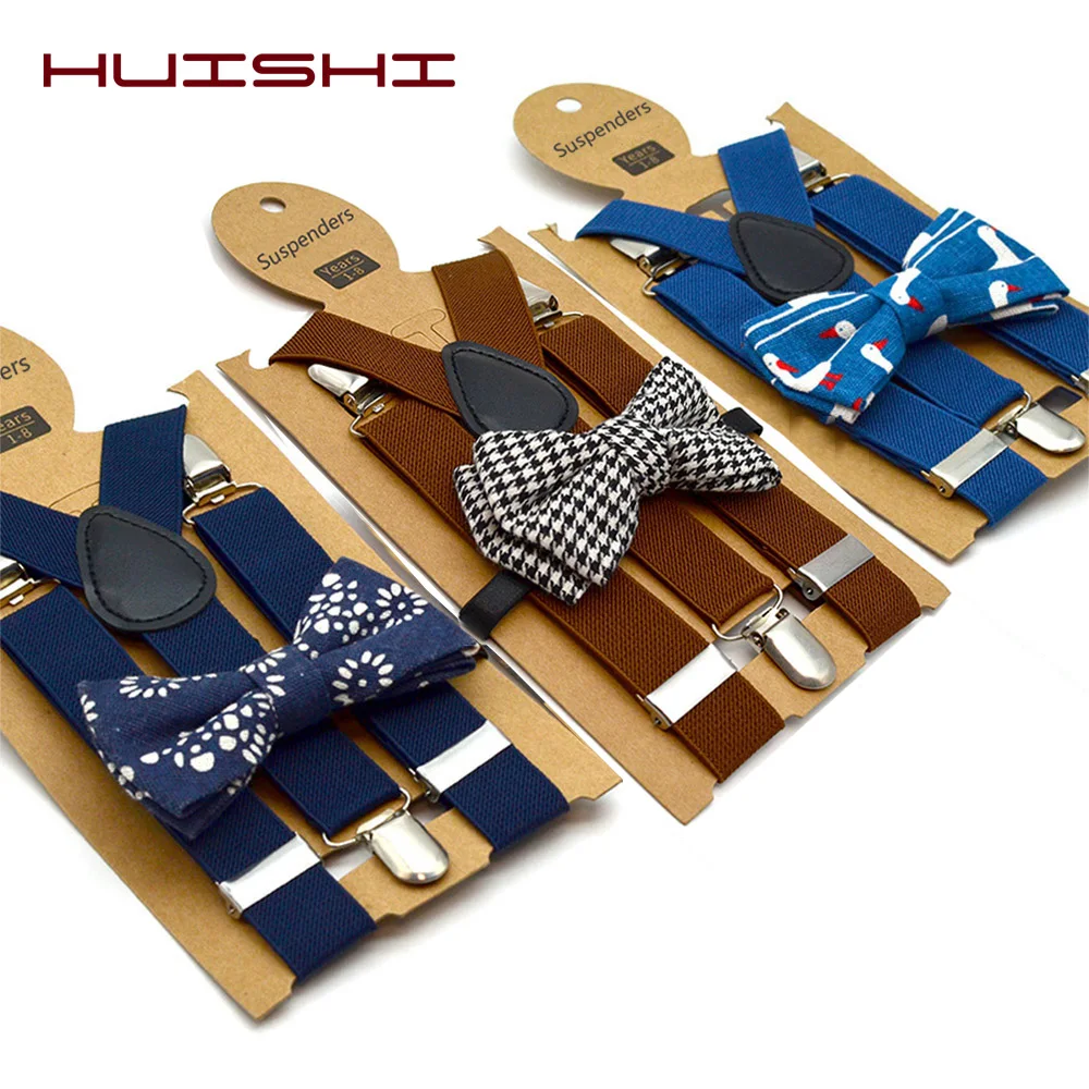 High Grade Kind Hosenträger Einfarbig Kinder Gürtel Bowtie Set Baby Kinder Einstellbare Hosenträger Clip-on Y-Zurück hosenträger Elastischen