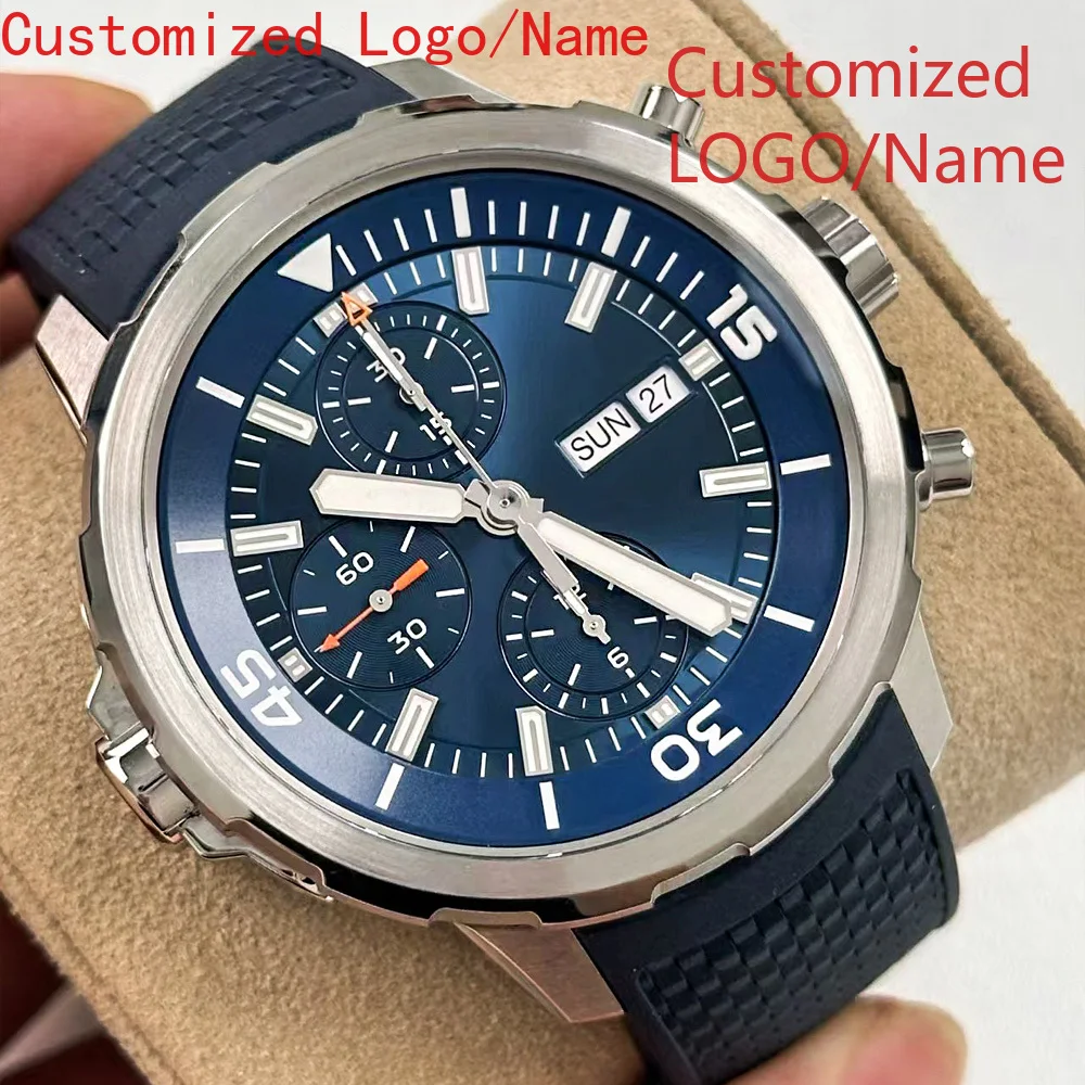 Homens quartzo cronógrafo vk63 relógio aquatimer relógios multifuncional aço inoxidável preto azul borracha branco calendário personalizado