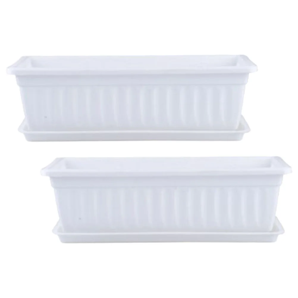 2pcs Large Rectangular Plastic Flower Pots Planter Boxes Garden Accessories Balcony Vegetable Garden Plant