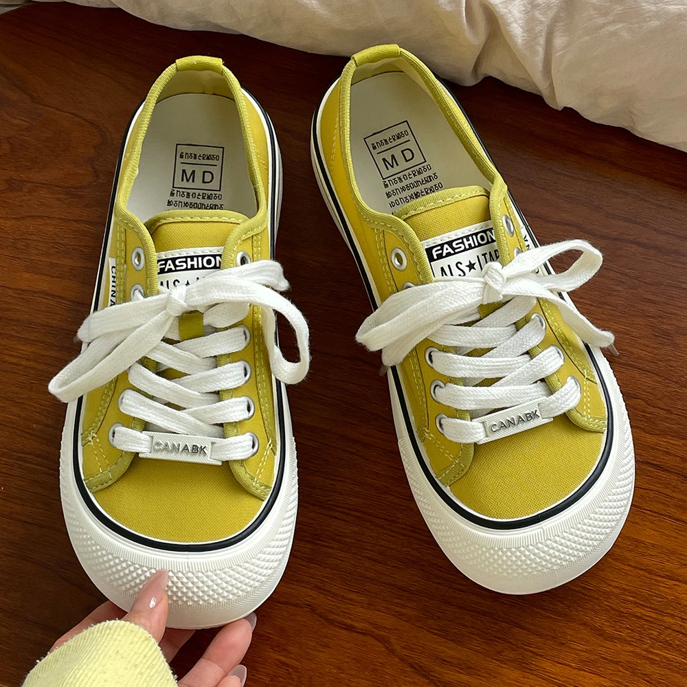 

2026 New Women's Chunky Canvas Sneakers, Round Toe Low-Top Shoes, Comfortable Lace-Up Footwear for All-Day Wear