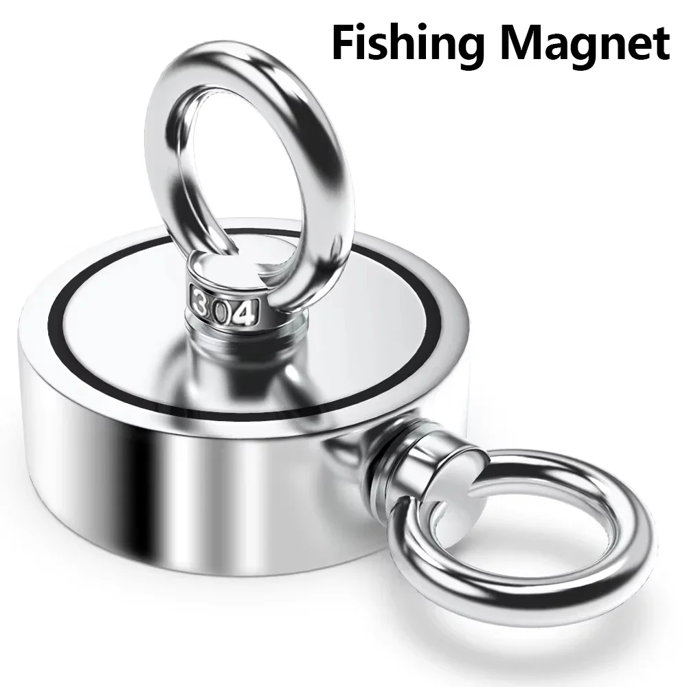 M48 Strong Neodymium Fishing Magnet Double Side Double Ring Search Magnet Hook Super Power Salvage Magnetic