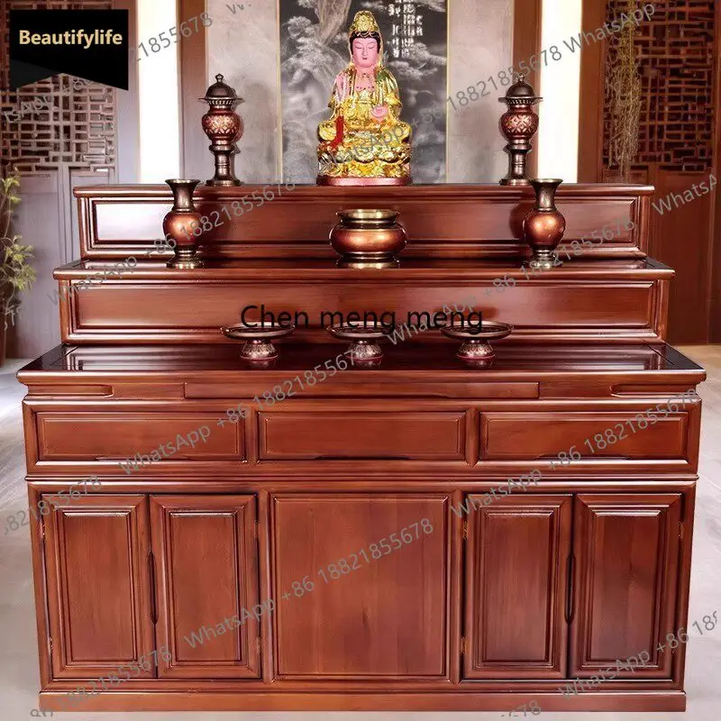 

Table incense case household Tibetan three-layer Buddhist table, tribute table, Buddhist niche, multi-layer shrine solid wood c1