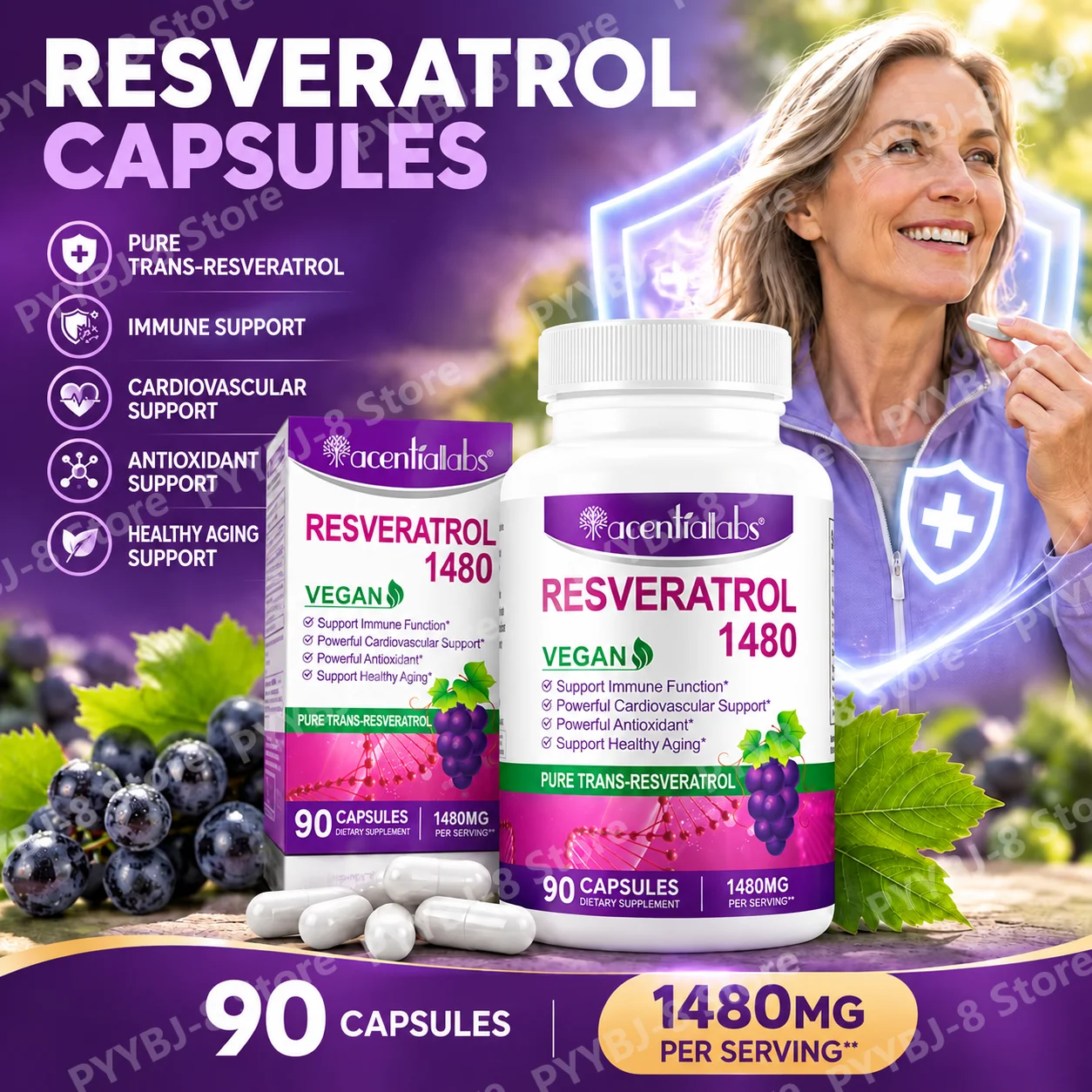 HalmanLabs Trans-Resveratrol Capsules with Immune Support and Antioxidant Support, Black Pepper Extract, Quercetin & 90 Capsules
