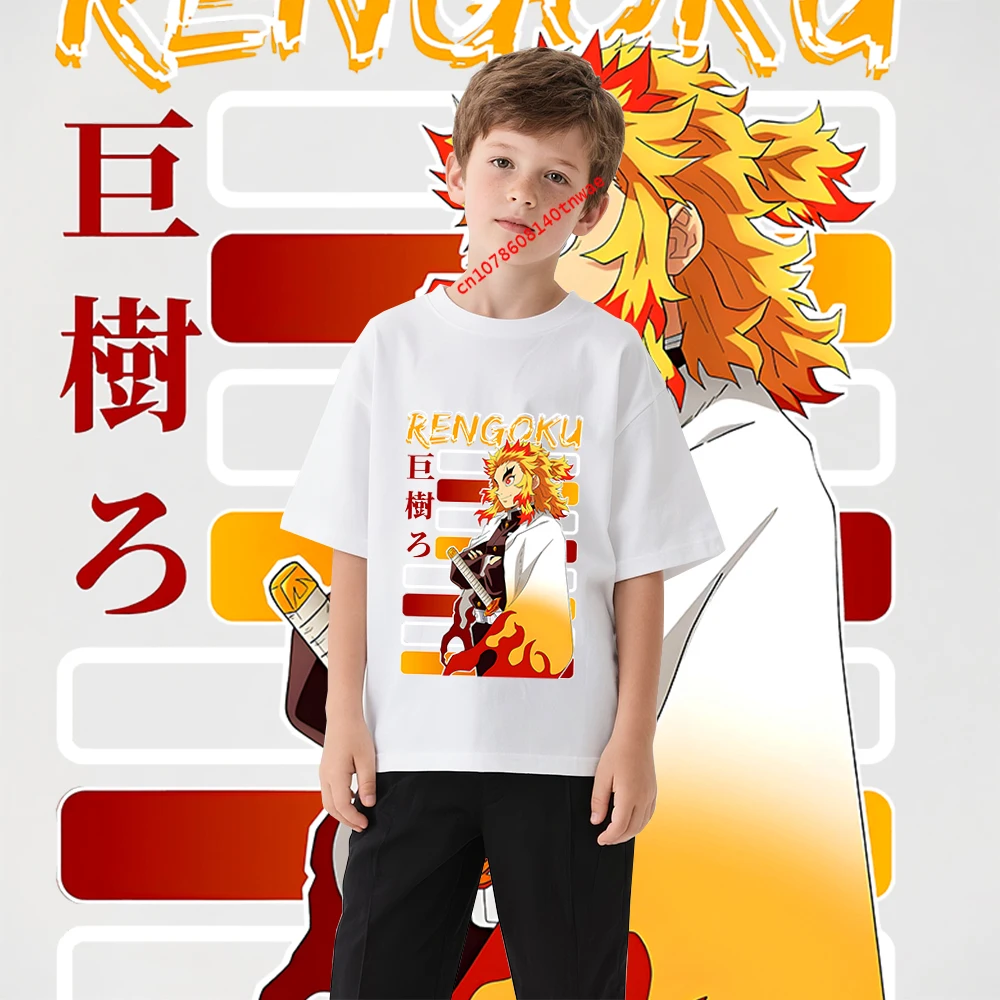 Rengoku Kyoujurou Demon Slayer kids T-shirt pure cotton short-sleeved cartoon casual tops for boys view 6