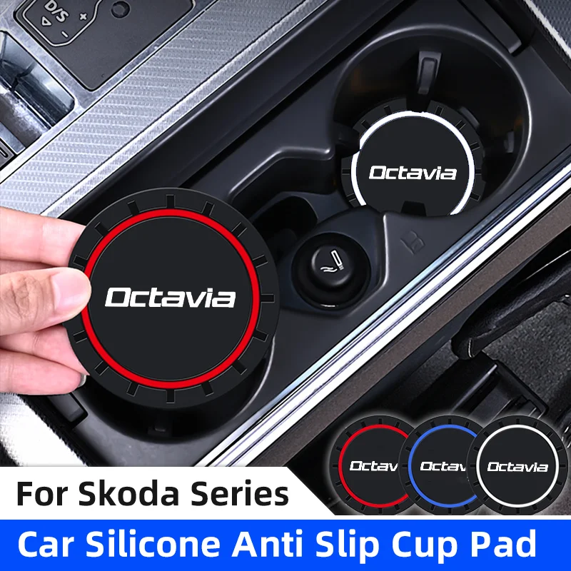 2pcs Car Cup Holder Anti Slip Insert Coasters Pad For Skoda Octavia 2 3 RS VRS Tour A7 A5 2015-2017 Emblem Roomster Silicone Mat