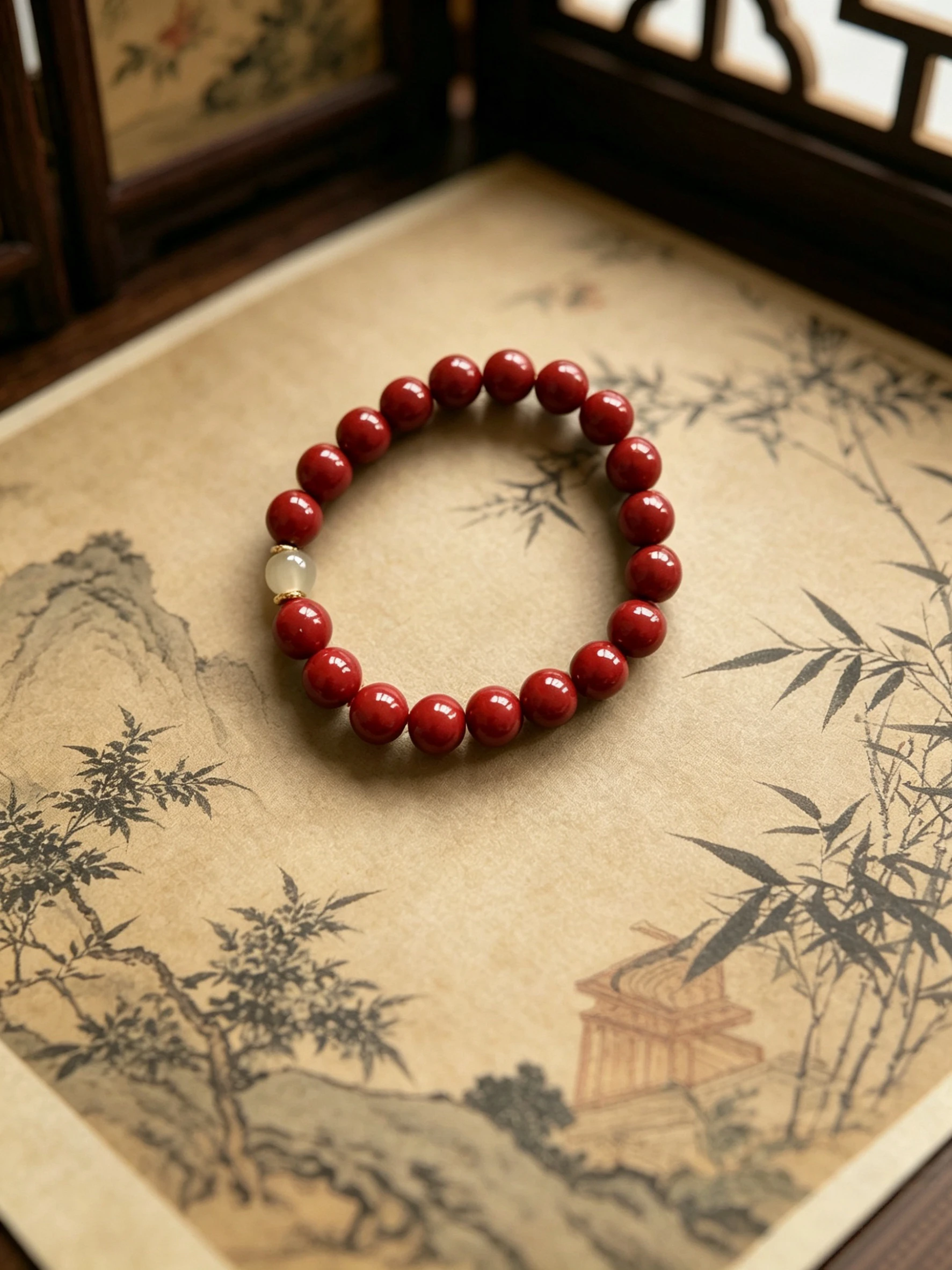 Image 4: Bracelet extensible minimaliste en cinabre rouge