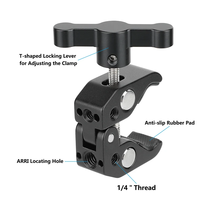 Braçadeira super do caranguejo de camvate com 1/4 "-20 & 3/8"-16 furos rosqueados e punho reforçado do t-para acessórios da fotografia do equipamento da câmera