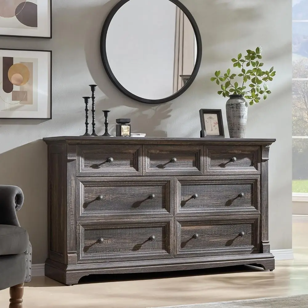 

Wide 54 Rustic Wood Chest with Column for Bedroom, Living Room, and Closet Storage