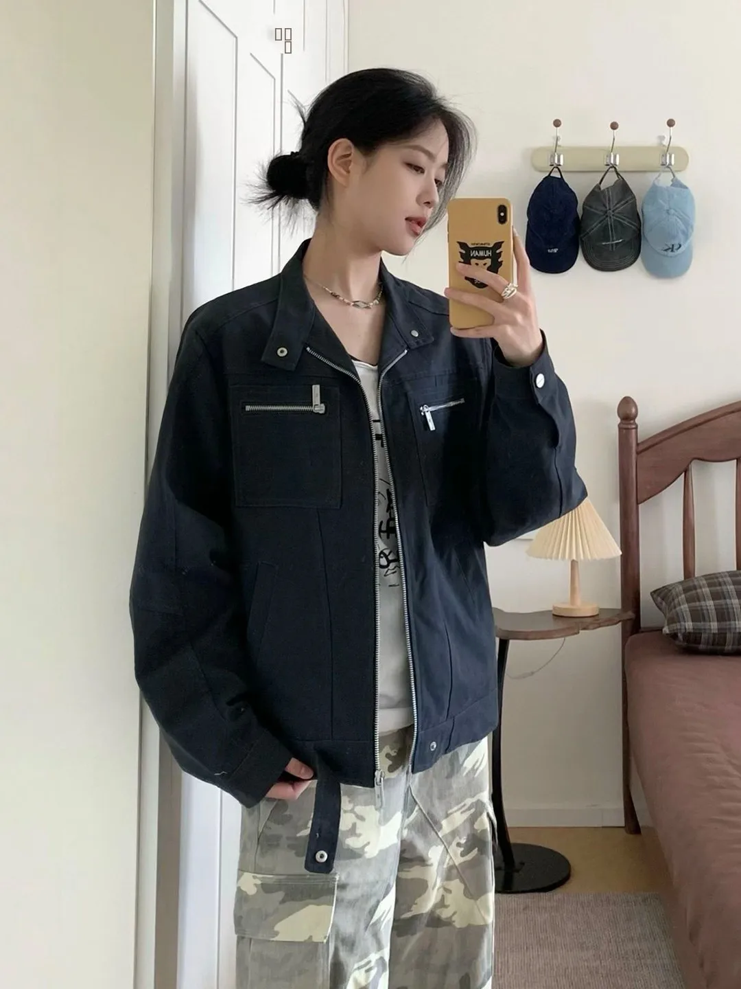 

Waed Canvas Harrington Jaet Men's Sle American Retro Detroit Collar Outerwear Cool Workwear Top for Autumn