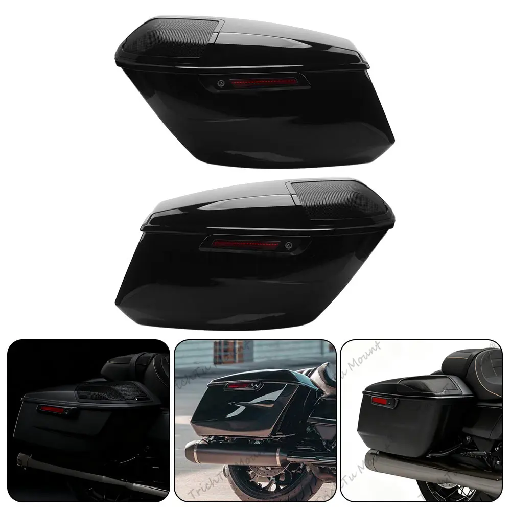 1pair Hard Saddlebags Speaker Holes Easy Install Fit For Harley Touring Road Glide Street Glide 2023 2025 Vivid Black Painted