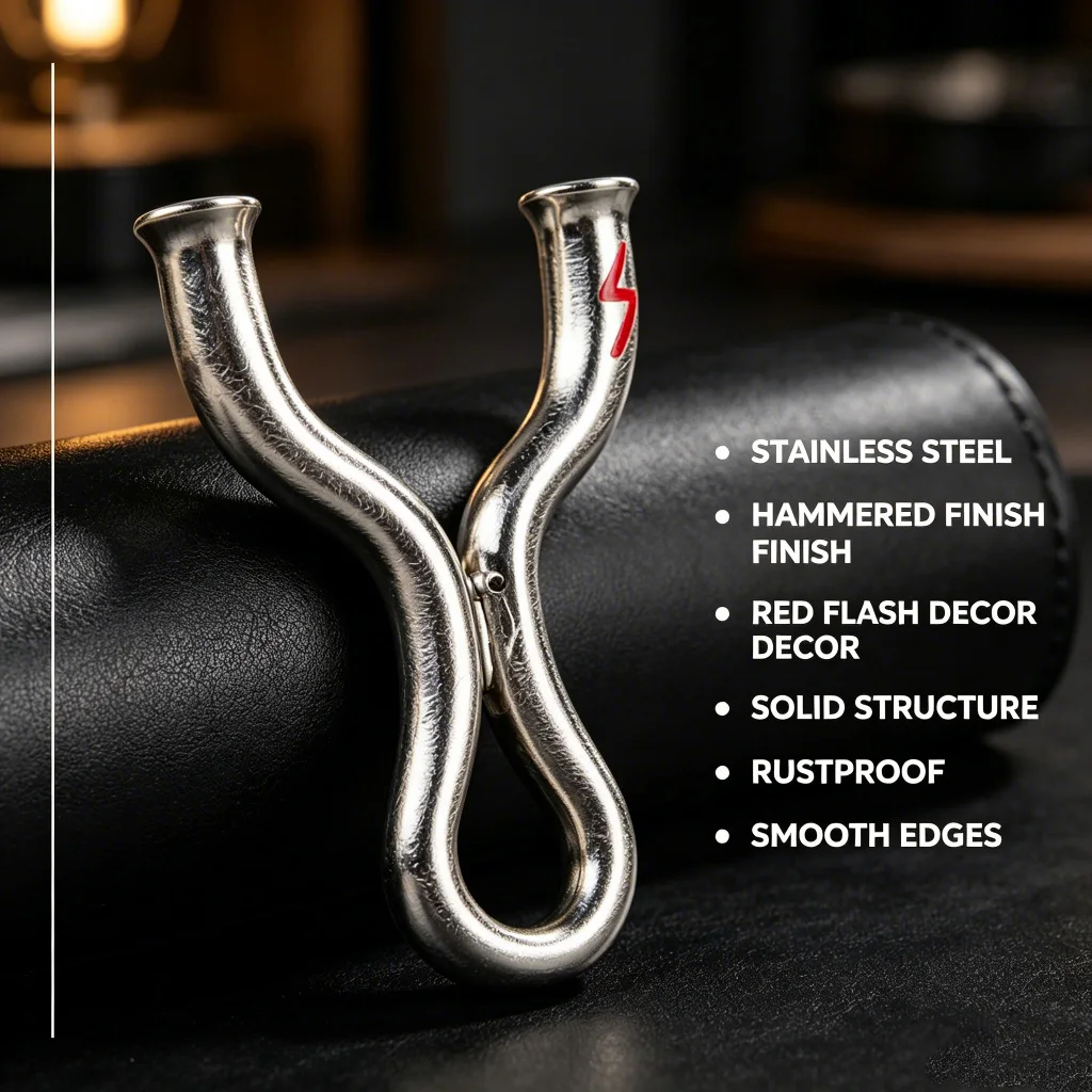 Stainless Steel Y-Shaped Slingshot , Round Fork & Red Lightning Graphic for Outdoor Practice