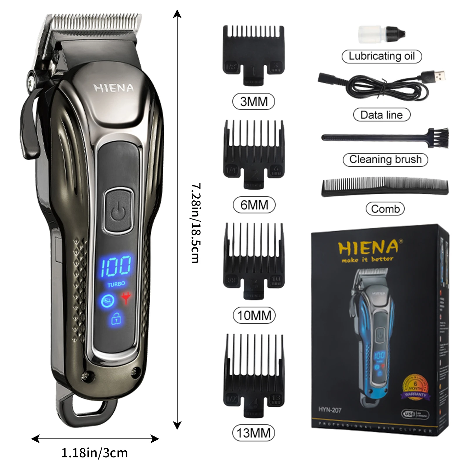 HIENA Professional fryzjerska maszynka do strzyżenia włosów inteligentny wyświetlacz wykończenie maszyna do ścinania włosów elektryczna maszynka do strzyżenia włosów prowadnica ograniczająca grzebień golarka