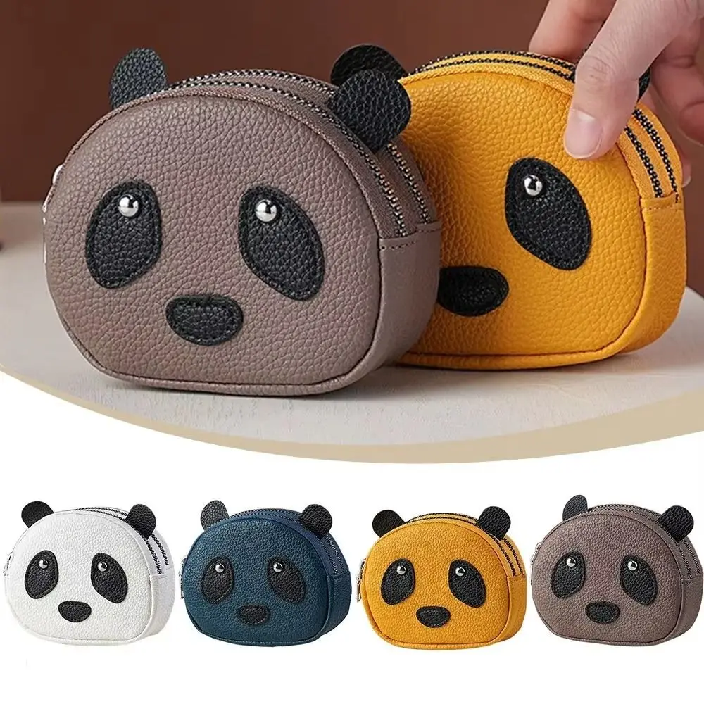 Cartera portátil de doble capa con diseño de Panda creativo, Mini monedero con cremallera de Color sólido, bolsa para auriculares, bolso de mano para artículos pequeños para mujer
