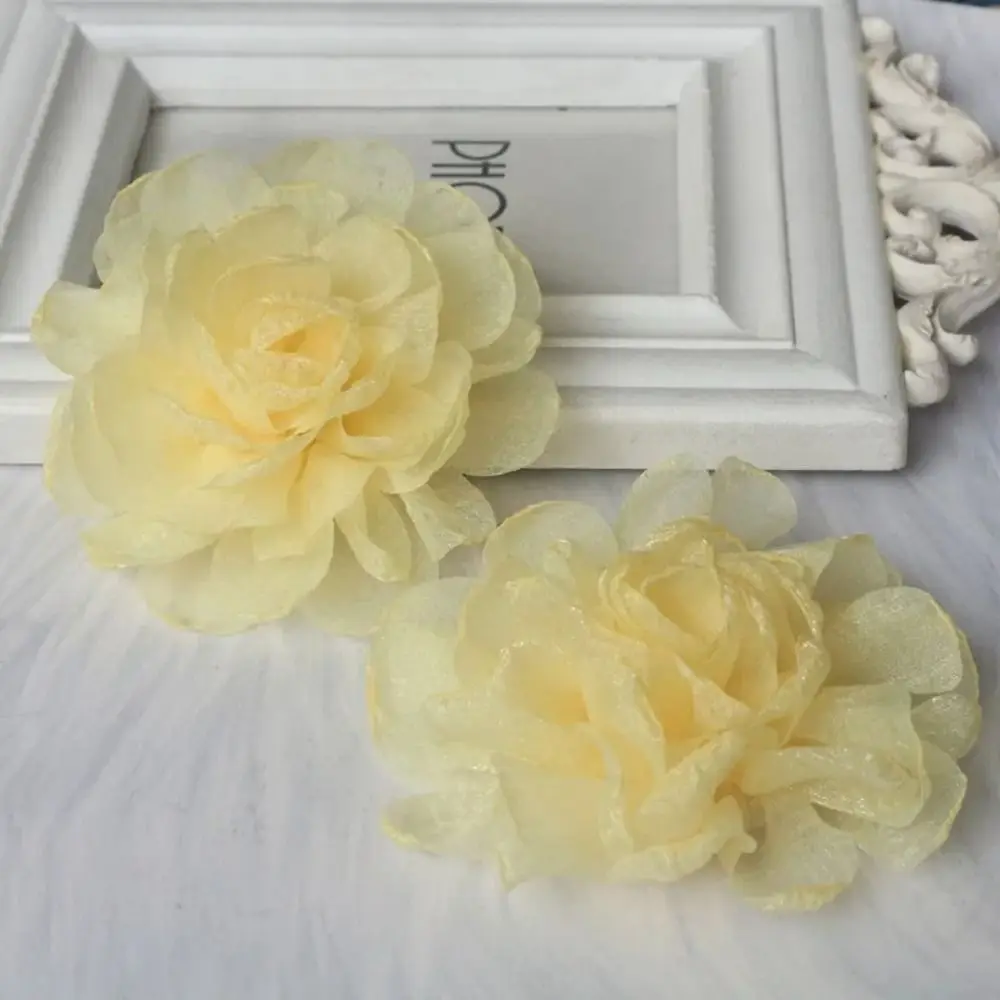 수제 인공 꽃 웨딩 드레스 장식 연소 가장자리 메쉬 로즈 헤드 9.5CM DIY 헤어 액세서리 연소 가장자리 꽃