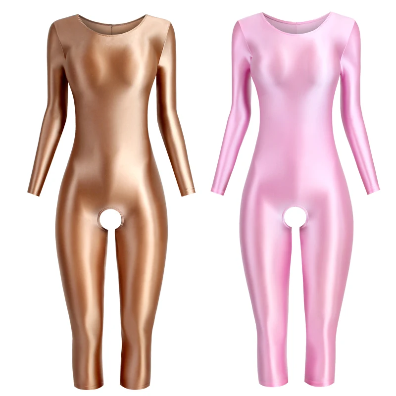 Sexy bathing gym set suit Women gloss Yoga Sport Tights Jumpsuits Catsuits Shiny Bodysuit Smooth workout set form-fitting pants