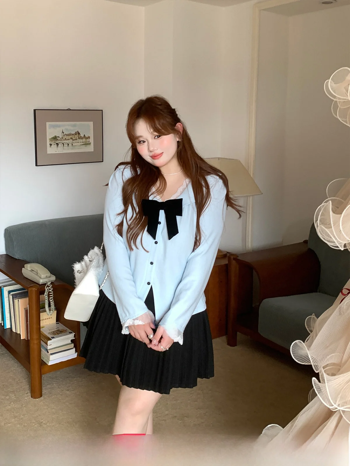 

Вязаный свитер больших размеров для женщин: новинка осенне-зимнего сезона, с микро-узелками и кружевом, элегантный топ для полных женщин