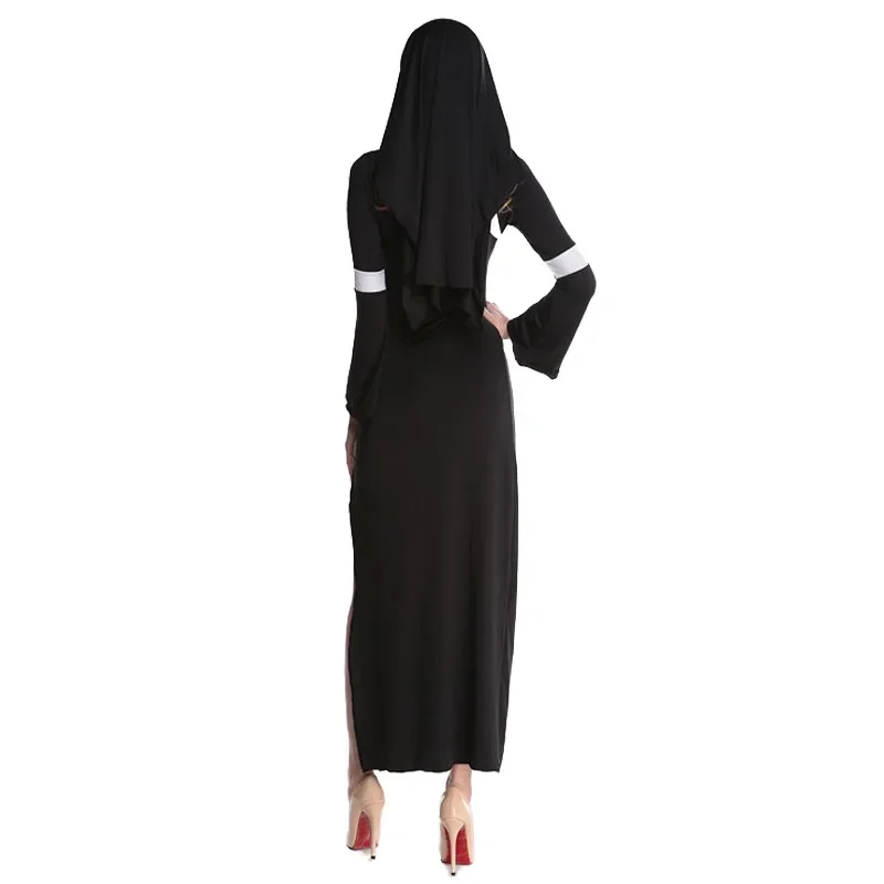 Nun Costume Easter Halloween Fancy Sexy Black Church Sister Disguise Party Cosplay Dress Fantasy Stage Performance Clothes