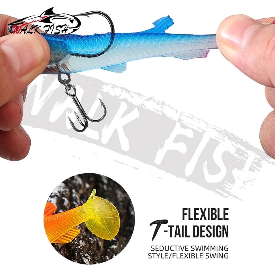 Walk Fish Vinilo Swimbait 8cm – Cola T rizada con Jig Head para Lubina - imagen 2