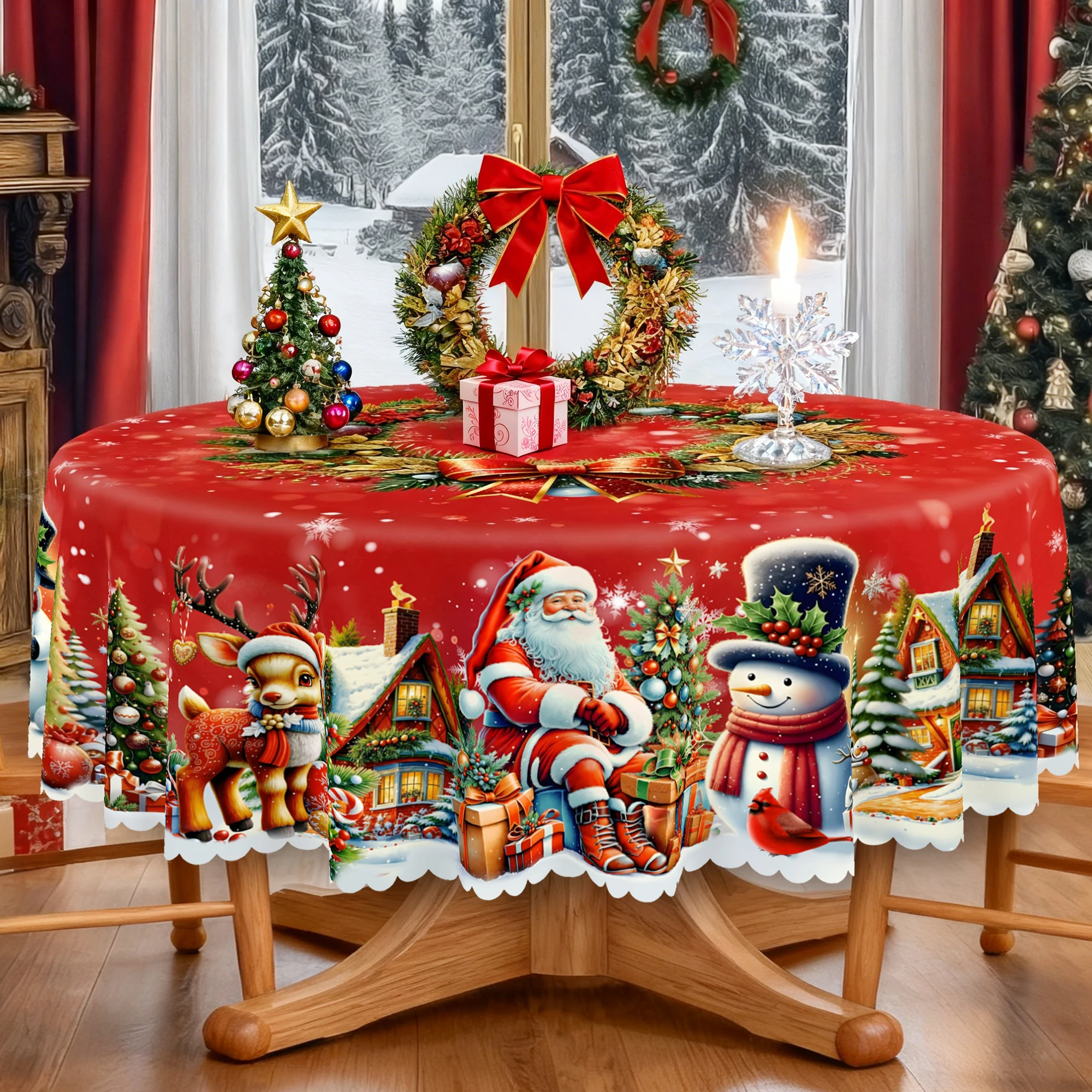 مفرش طاولة عيد الميلاد، 4 مفرش طاولة ذاتي اللصق، سانتا كلوز، رجل الثلج وشجرة عيد الميلاد - مفرش طاولة بوليستر متين، مفرش طاولة من البوليستر، 6 مقاسات متوفر، مفرش طاولة دائري ومستطيل، هدية عيد الميلاد، يخلق لجميع ملحقات المطبخ، م... #1