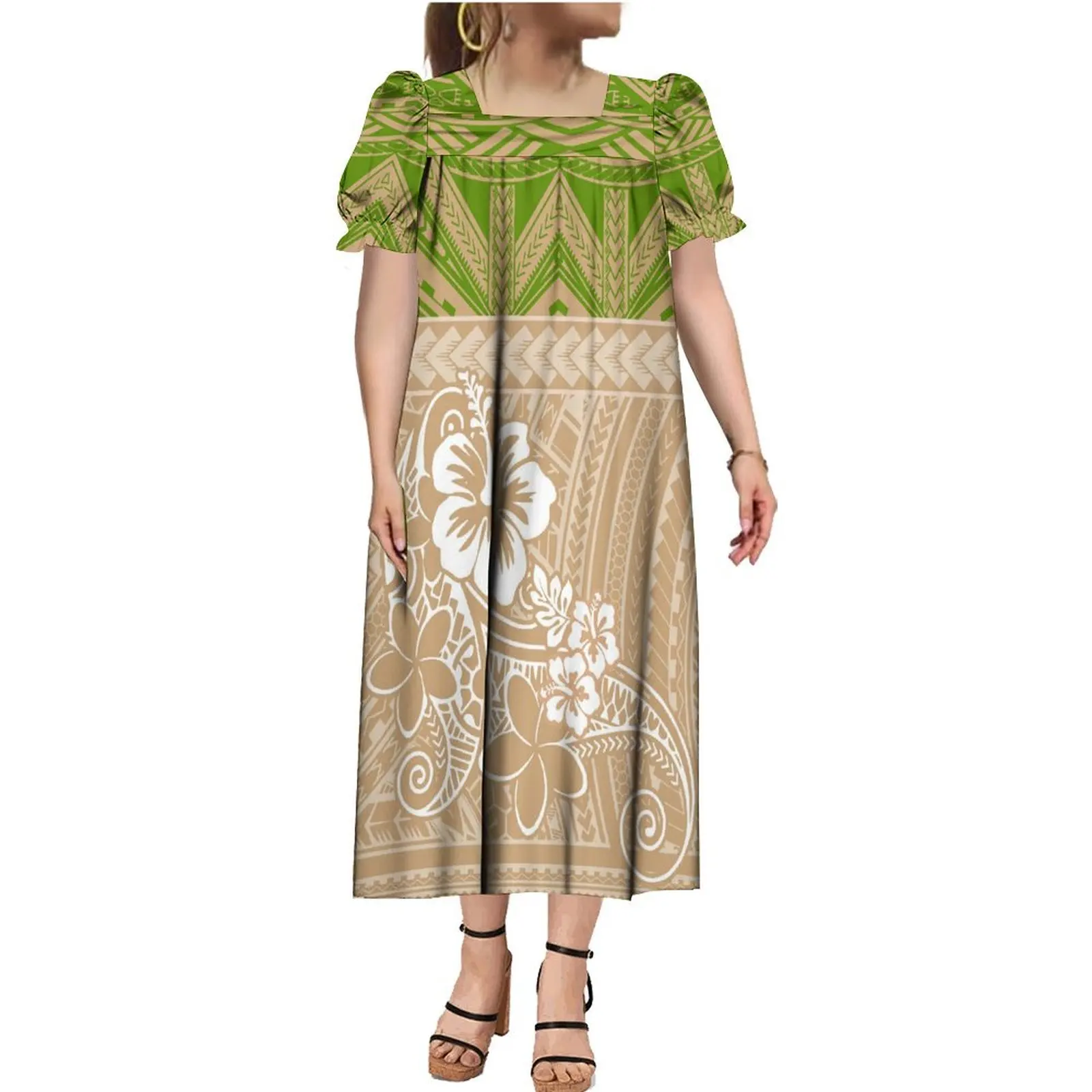 Women Short Sleeve Dress Polynesian Style Design Samoa Sexy Women 2024 Hot Sale Mumu Micronesia Hawaii Midi Dress