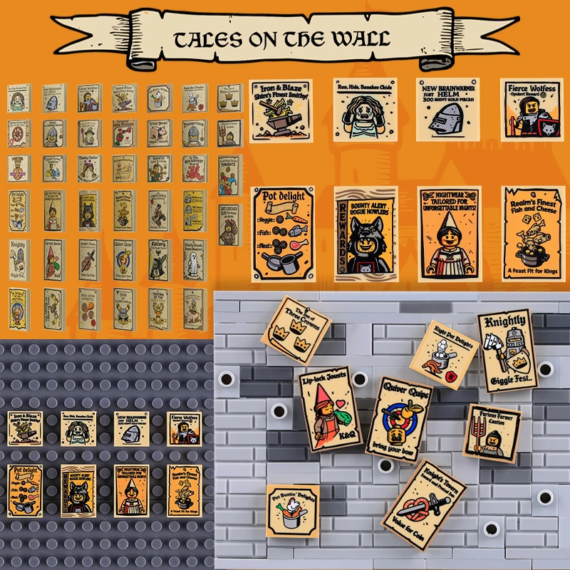 

Medieval Military Castle Printed Building Blocks Wolf Knights Soldier Figures Accessories Hot Pot Menu Helmet Bricks Toys Gifts