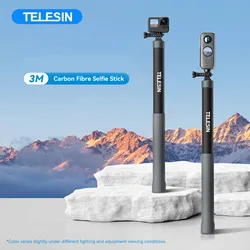 Telesin 3M 1.2M Invisible Carbon Fiber Selfie Stick for Hero 13 12 11 10 9 DJI Action5 4 3 Insta360 X5 X4 Motorcycle Accessories
