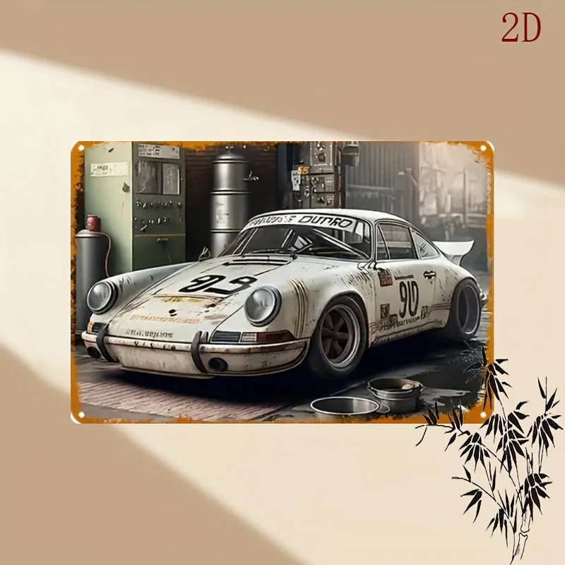 Vintage Garage Workshop Metal Wall Art - Retro Racing Car Decor Dust-Proof Iron Plaque Sign Easy Hang Garage, for Man Cave,