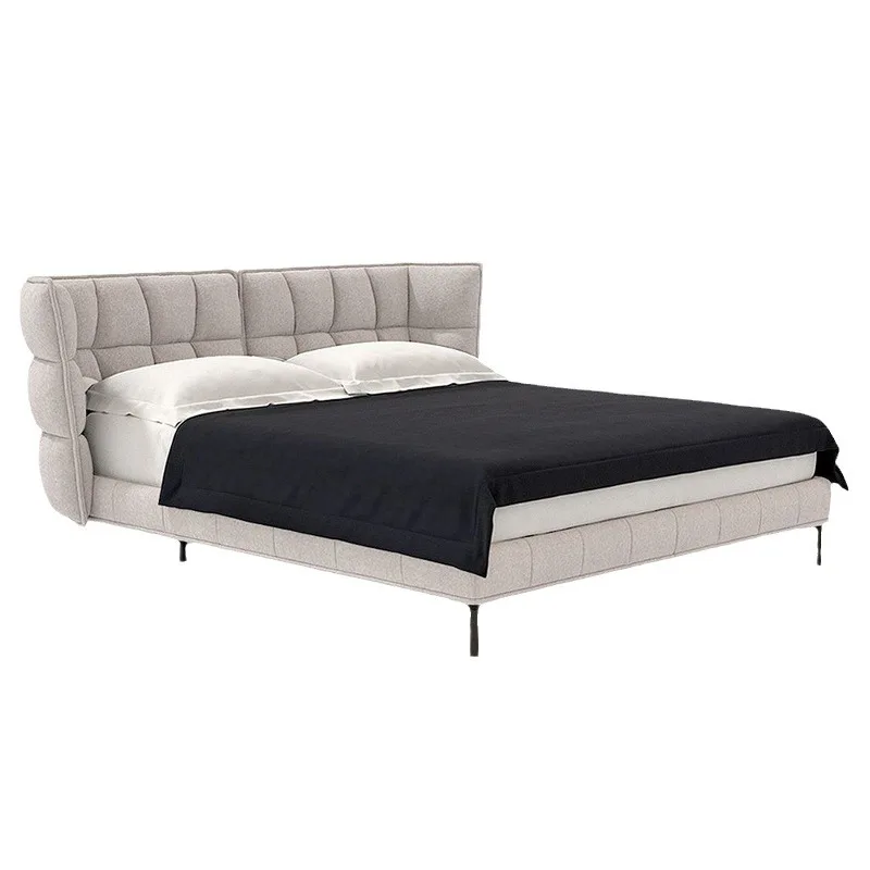 

Light luxury minimalist leather bed household commercial Italian double master bedroom wedding bed goose down fabric soft