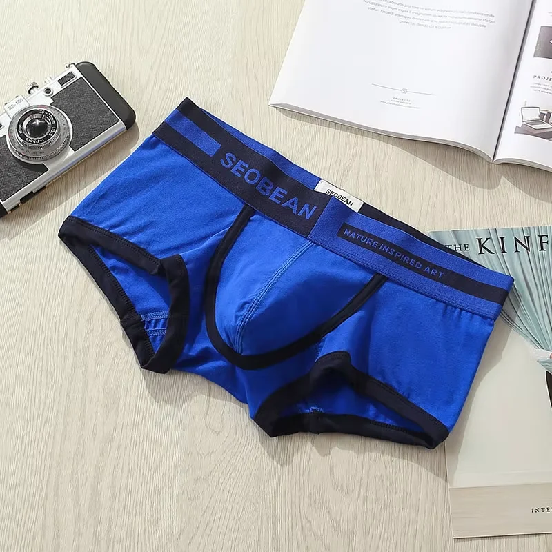 Cotton Bulge Boxy Underwear for Men U Convex Pouch Contrasting Color Trunks Youth Comfort Breathable Sports Panties Boxer Briefs
