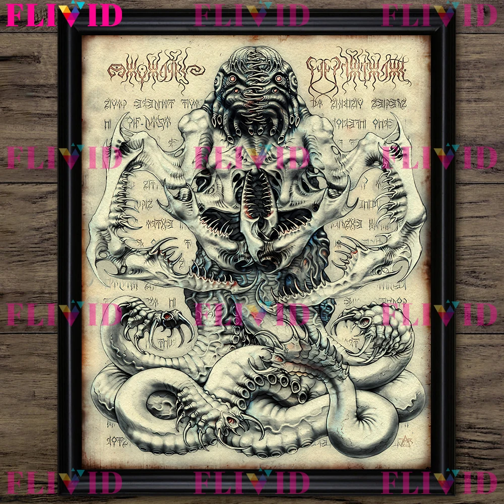 Cosmic Horror And Cthulhu Mysteries Vintage Wall Art Canvas Painting,Grotesque Tentacled Creatures Gothic Art Poster Print Decor