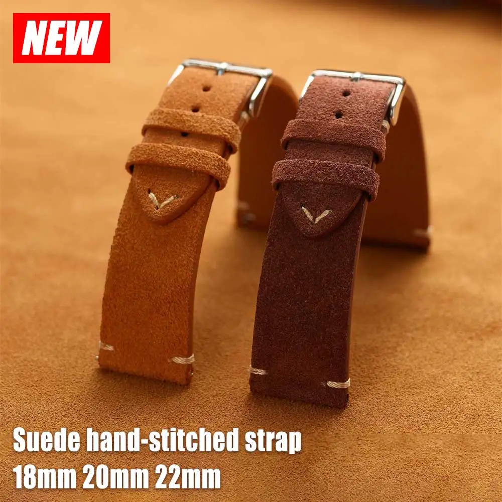 Quick Release Soft Suede Calfskin Strap 22mm 18mm 20mm for Samsung Watch6 5/4/3  Bracelet for Women Men Wristband Hand Sewn Band